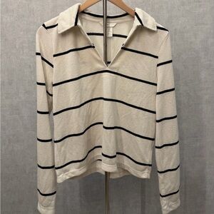 Striped Cream Polo Sweater Top - Women
